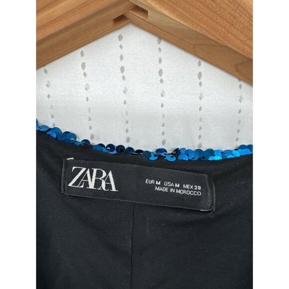Zara Mini Dress Sz M Blue Blogger Favorite Sequined Glam Party Cocktail Sparkle - Picture 3 of 7